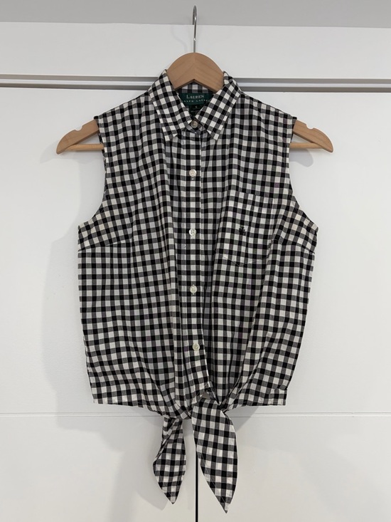 Lauren Ralph Lauren Tops - Lauren Ralph Lauren Black & White Gingham Tie-Front button down Sleeveless Shirt